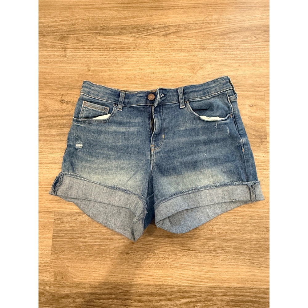 Gap Kids Girls Blue Denim Midi Shorts Size 14 Plus Distressed Cuffed Hem